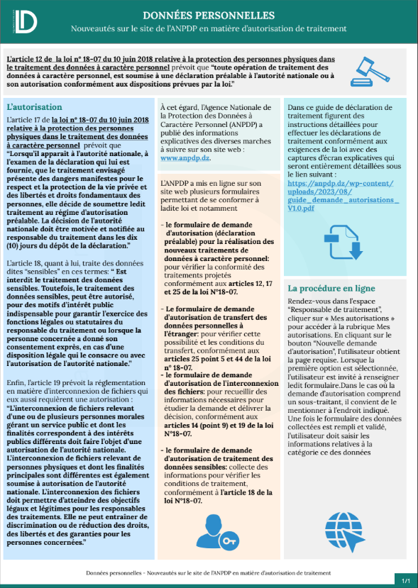 DONNÉES PERSONNELLES : Nouveautés sur le site de l’ANPDP en matière d’autorisation de traitement