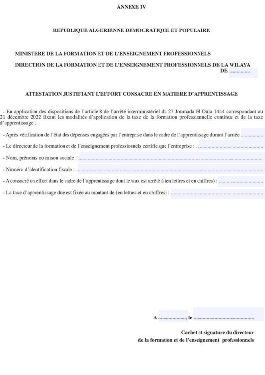 Taxe de formation professionnelle continue d'apprentissage - annexe 4