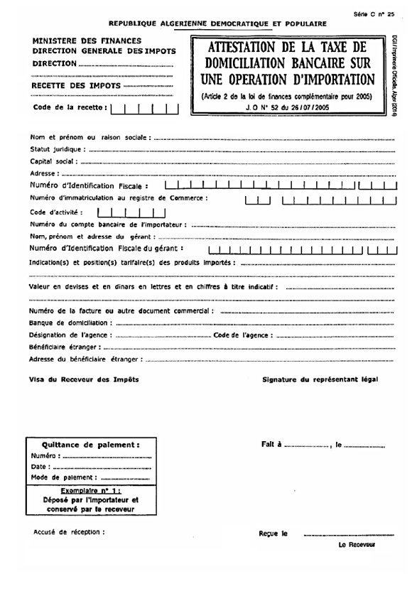 CN° 25 conservé par le receveur