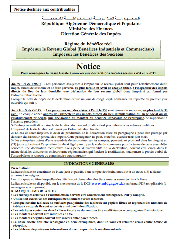 Notice liasse fiscale
GN° 2