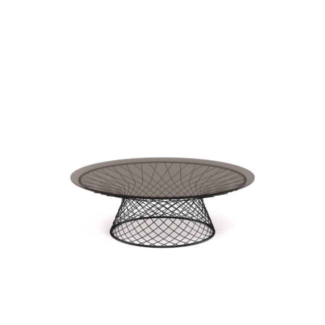 The Heaven coffee table, diameter 120 cm, with glass top and designed by Jean-Marie Massaud, celebrates lightness and timeless elegance. The base, made with slender woven and hot-galvanized steel profiles, creates a refined interplay of lines and voids that captures the eye, defining a modern and harmonious silhouette. The tempered glass top, available in two colors, illuminates the environment and gives the table an almost intangible sense of lightness. Heaven transforms every space into an elegant and cozy place, where contemporary design and harmony merge, becoming the star of moments of relaxation and conviviality with a unique character.