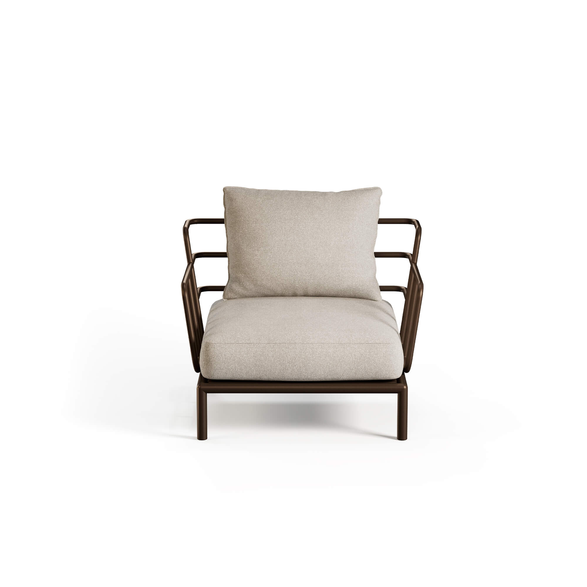 Garden Saint Martin 1-seater sofa made of Steel EMU outdoor furnitures The Saint Martin 1-seater sofa, designed by Marco Acerbis, combines flexibility, elegance, and comfort. Its main feature is its versatility thanks to its steel base, an expression of the EMU DNA, which is repeated in all the elements of the collection. Comfortable padded cushions, available for seating and backrest, covered in various fabrics, complete the collection, offering immediate comfort and inviting relaxation moments. Saint Martin transforms every outdoor environment into an elegant, versatile, and harmonious place, where design, functionality, and hospitality merge in perfect harmony.