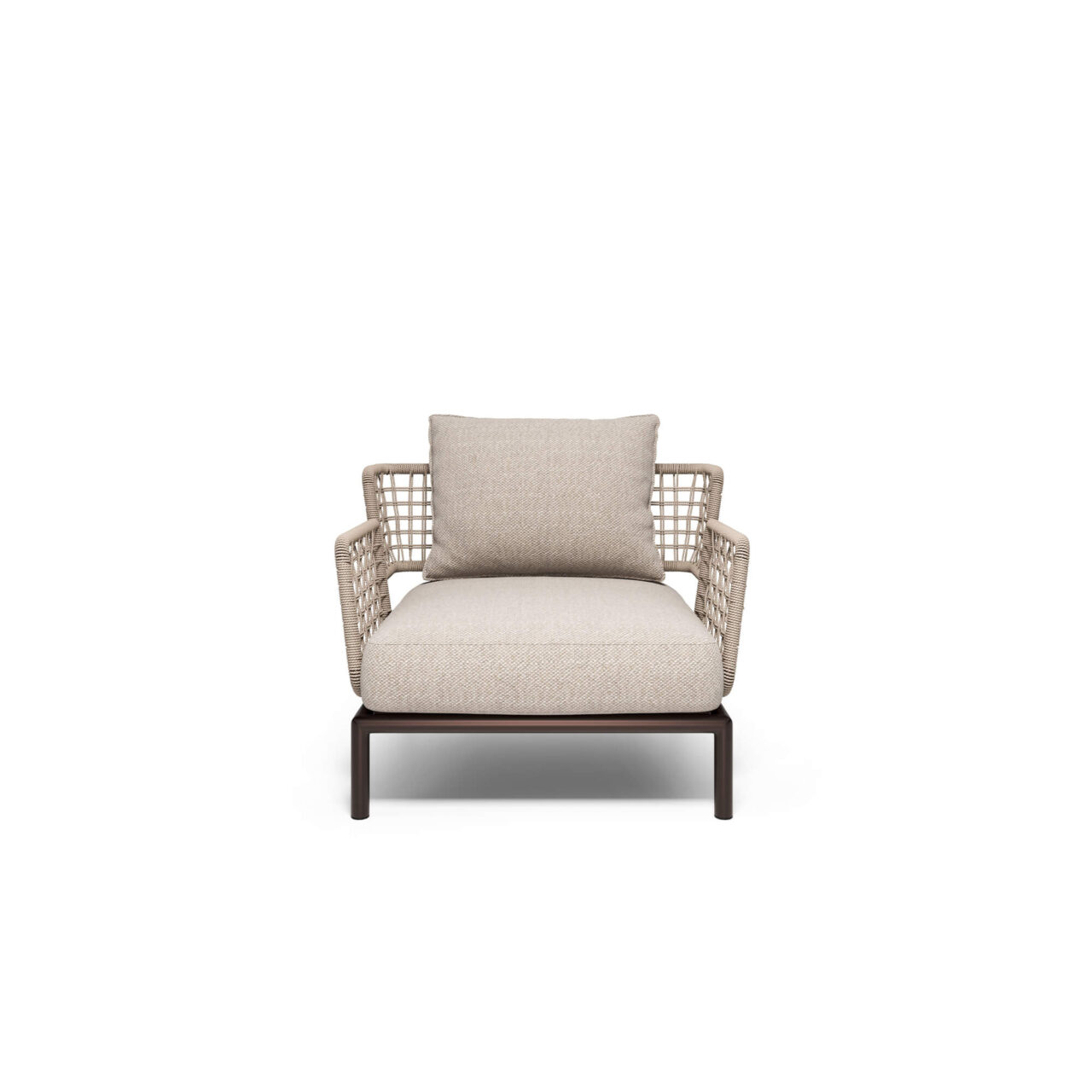 Garden Saint Martin 1-seater weaving sofa made of Steel and Wicker EMU outdoor furnitures The Saint Martin 1-seater sofa, designed by Marco Acerbis, combines flexibility, elegance, and comfort in a perfect balance. Its strength lies in its versatility: the steel base, a symbol of the EMU DNA, is repeated in all the elements of the collection, allowing for always new and harmonious configurations. The perimeter structure, covered with a refined wicker rope weave, gives the sofa a touch of great elegance and visual lightness. Comfortable padded cushions for seating and backrest, available in various fabrics, complete the design, inviting relaxation and offering immediate comfort. Saint Martin transforms every outdoor space into a refined, versatile, and welcoming environment, where style, functionality, and harmony merge in perfect harmony, making every outdoor moment an experience of pure pleasure.