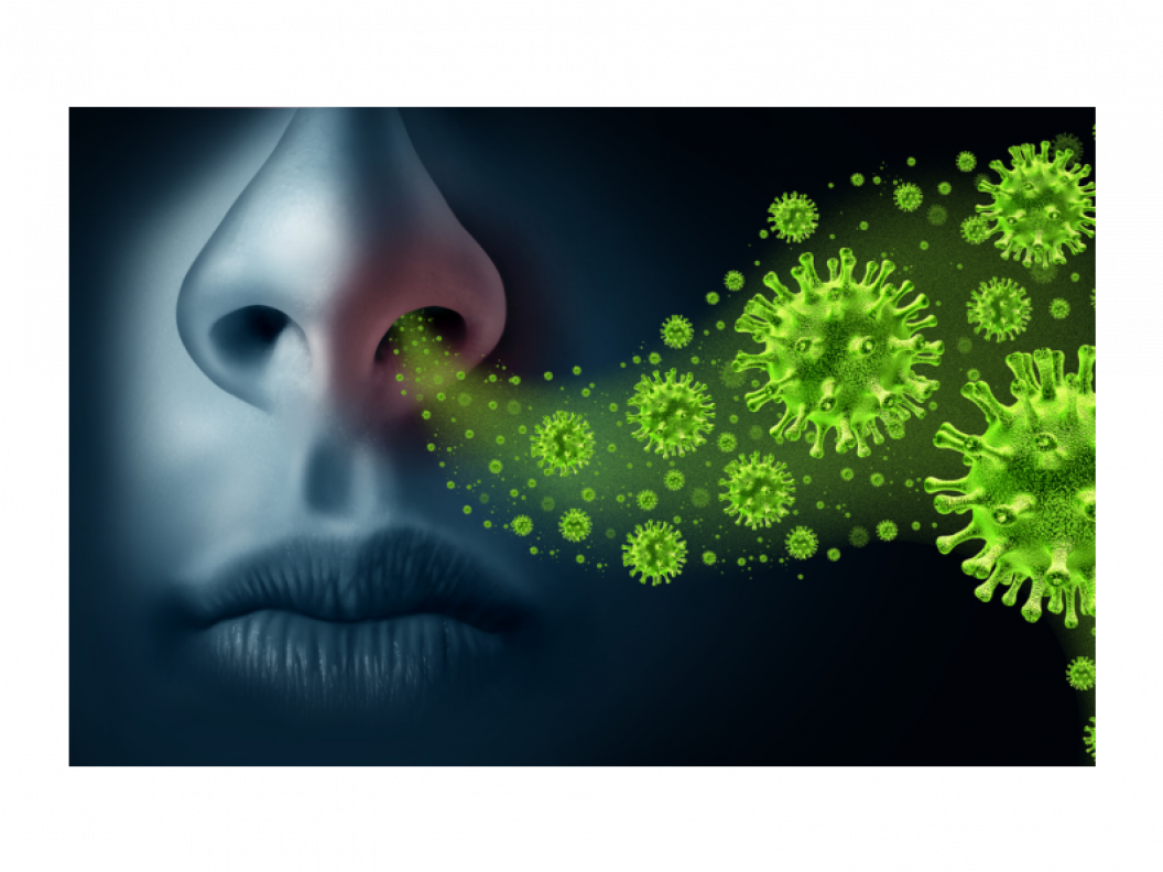 graphic van neus en coronavirus deeltjes