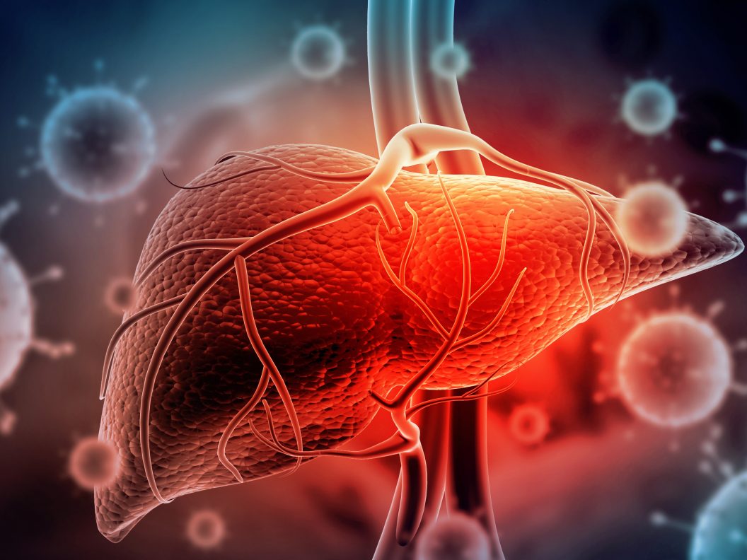 Hepatitis,Virus,With,Human,Liver.,3d,Illustration