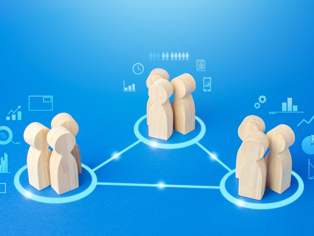 Three,Groups,Of,People,Are,Connected,By,Lines.,Coordination,And