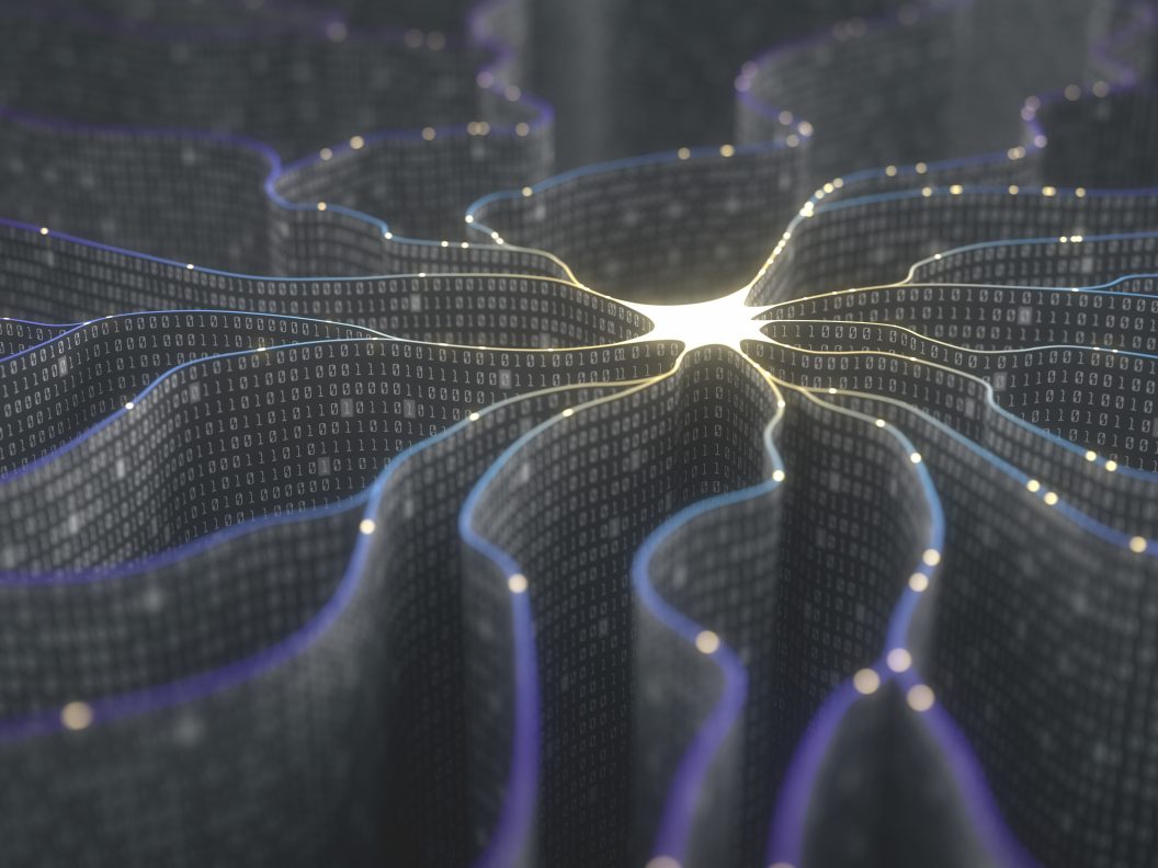 3d,Illustration.,Artificial,Neuron,In,Concept,Of,Artificial,Intelligence.,Wall-shaped