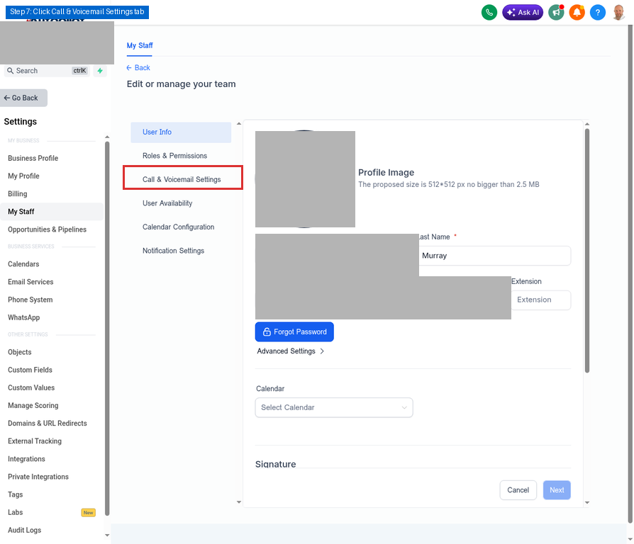 Step 7: Edit User Tabs