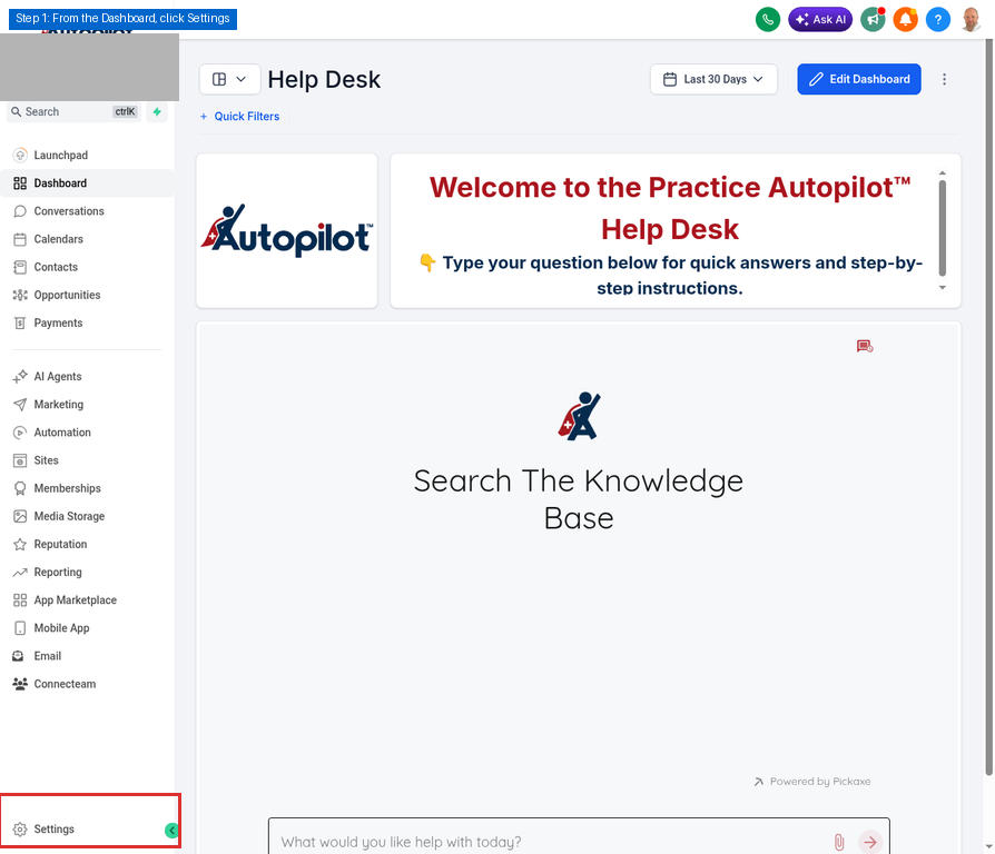 Step 1: Dashboard Settings