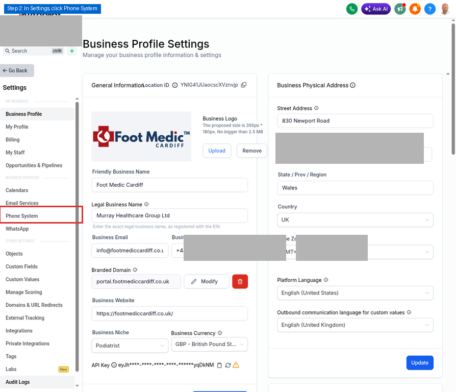 Step 2: Settings Menu