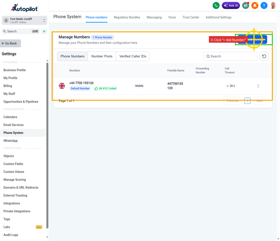 Manage Numbers Dashboard