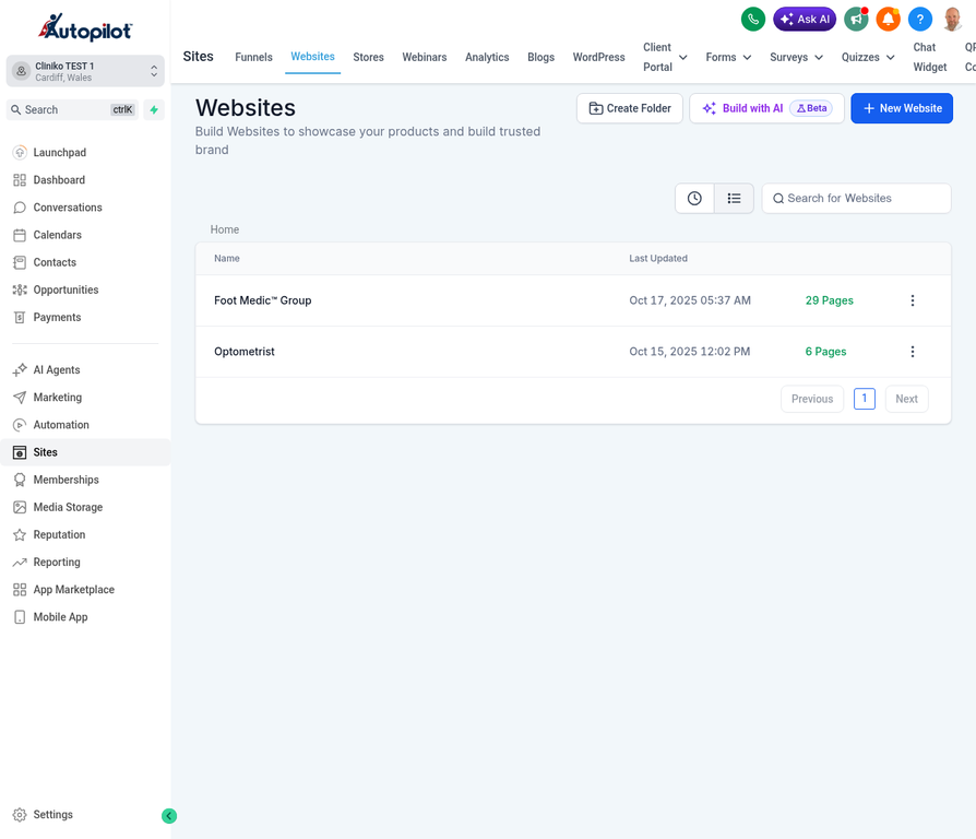 Websites Page
