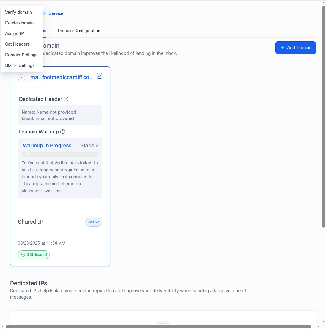 Domain Options Menu