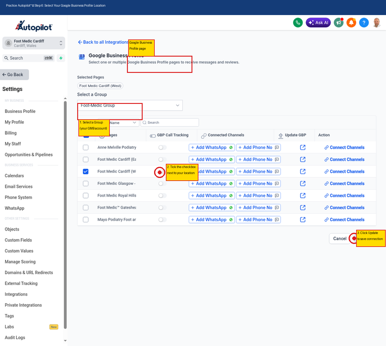 Step 6: Select Your Google Business Profile Location
