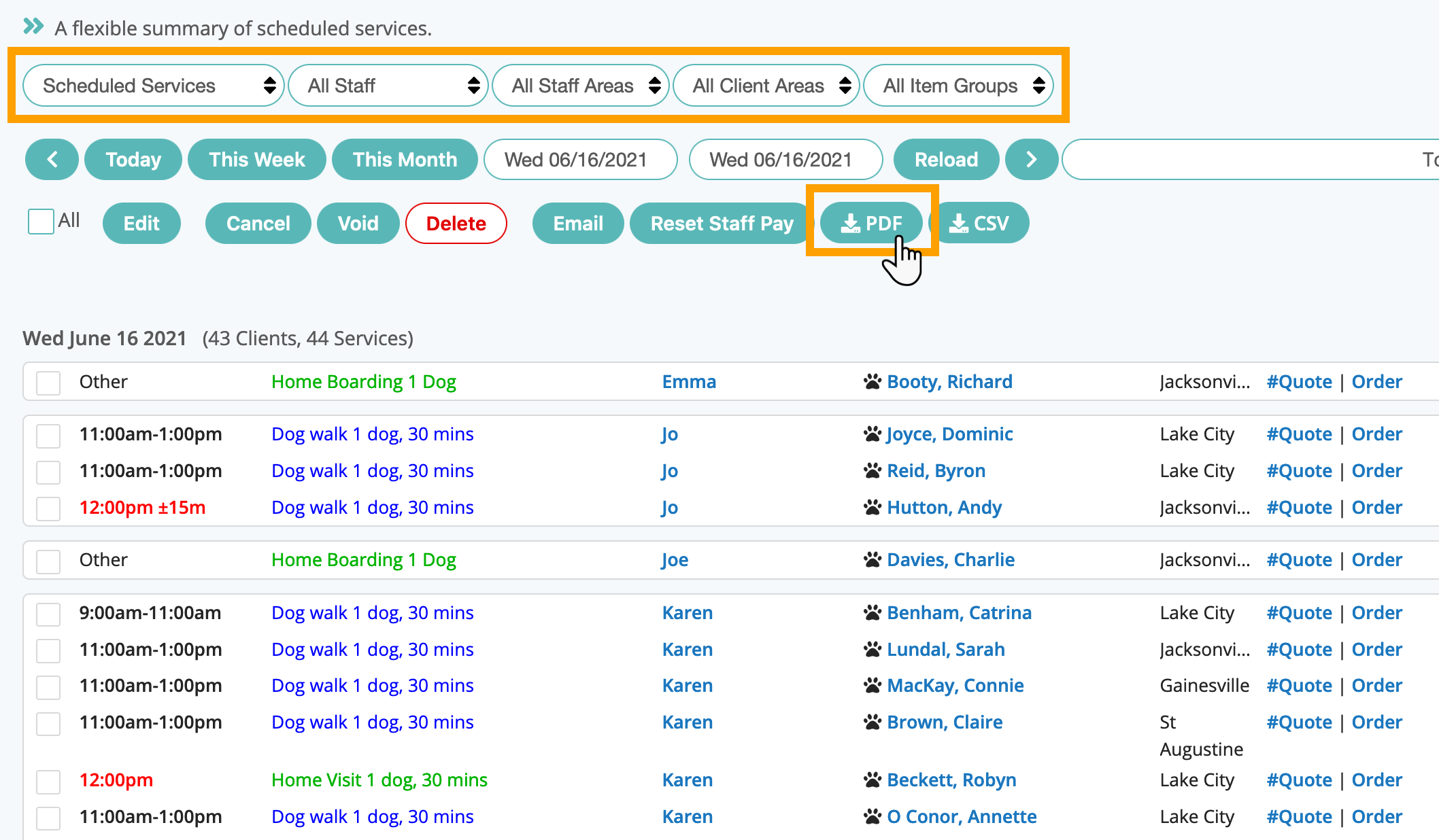 Download PDF of The Schedule in Pet Sitting Software