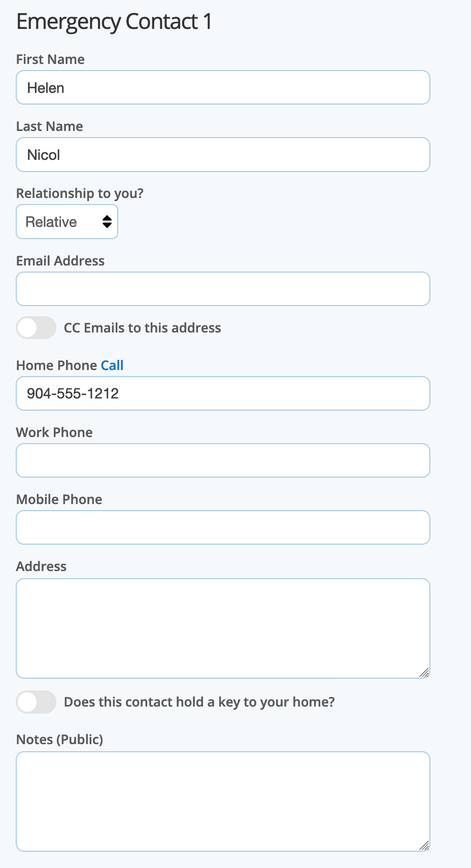 Add emergency contact info for your client account in dog walking software