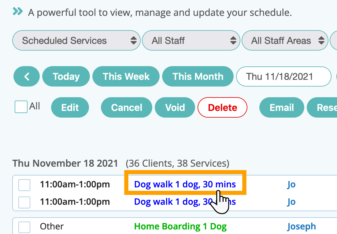 View the client map from the schedule in dog walking software