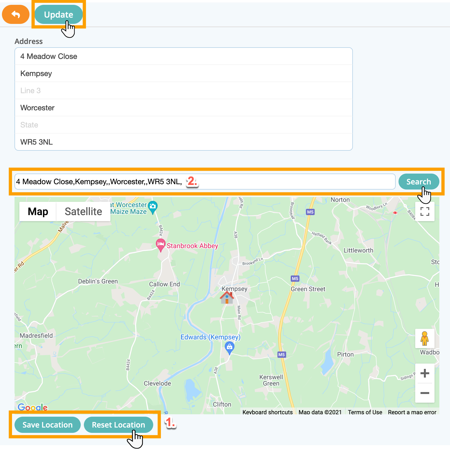 Correct the client map location from the schedule in dog walking software