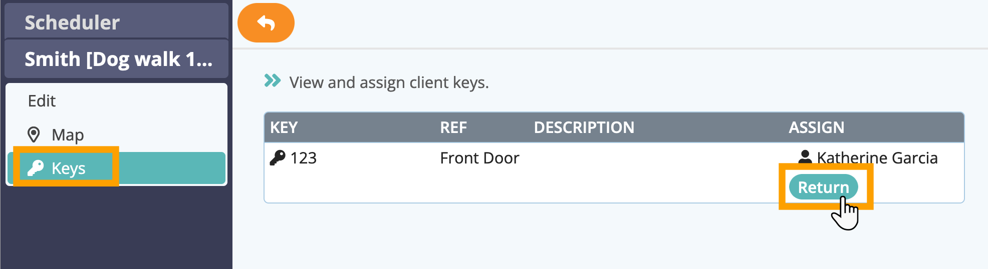 Reassign keys that are required by staff during the next week in dog walking software