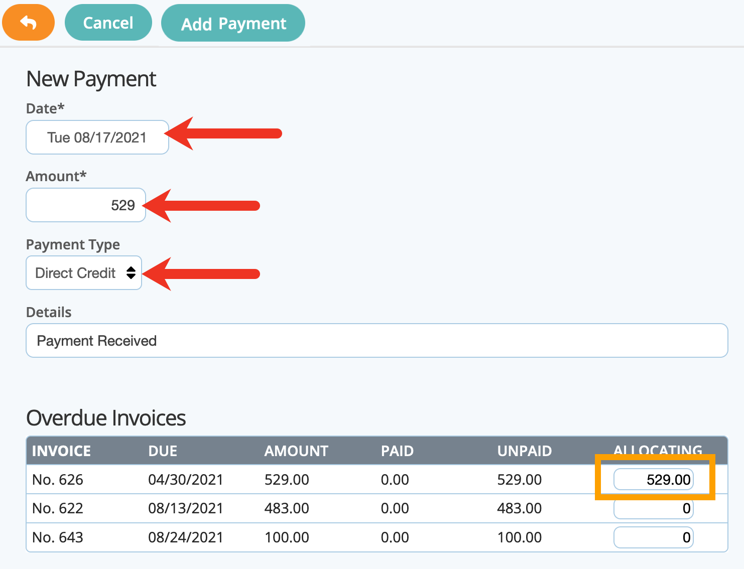 Add a new payment in dog walker software