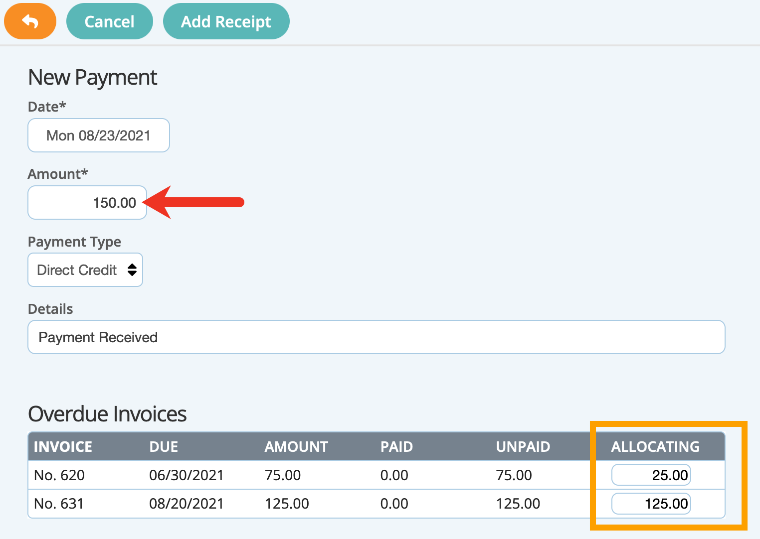 Adding a full or partial payment in pet sitting software