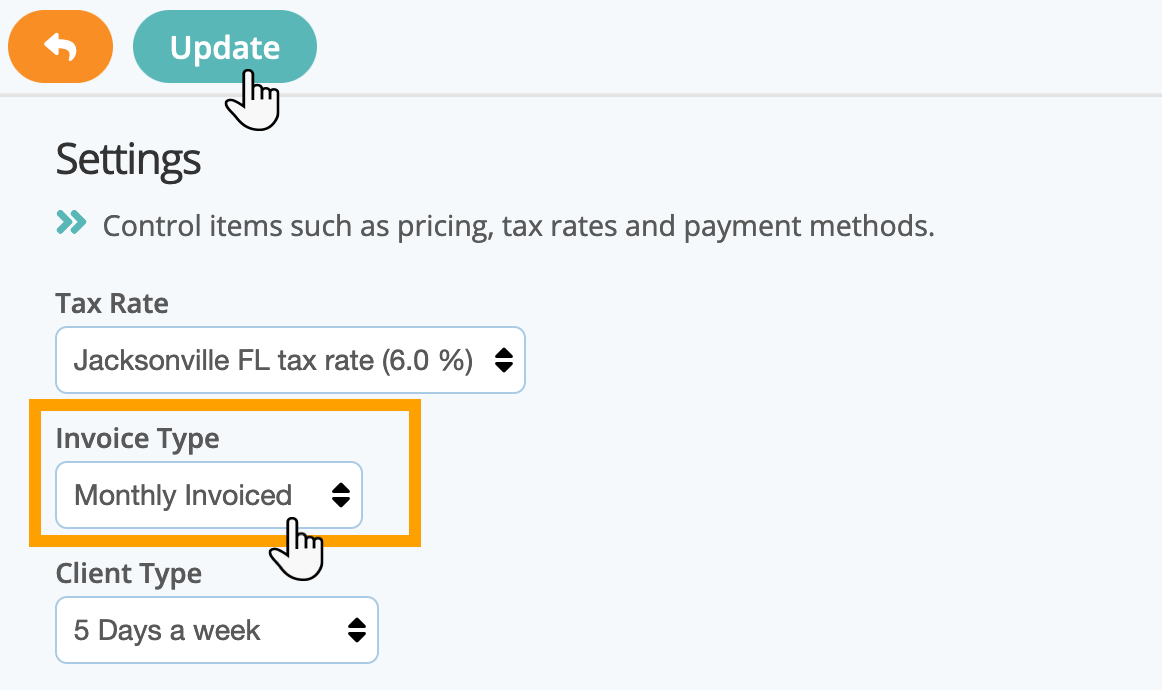 Group clients by invoice type for billing in dog walking software