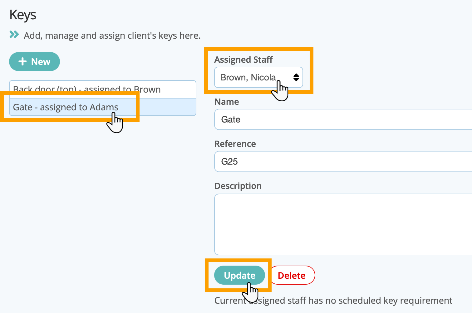 Assign a key in your cat sitting software