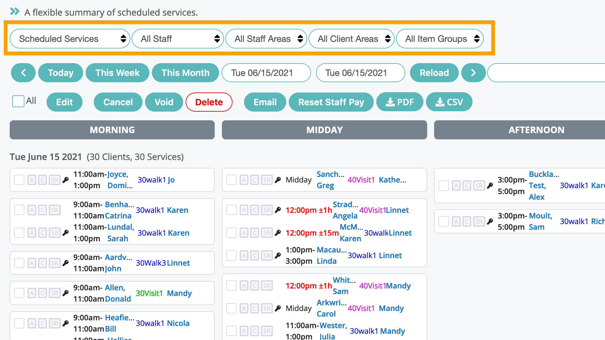 Filter your schedule to see it in compact view for dog walker software