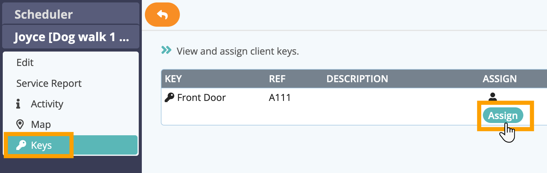 Assign keys from the schedule in cat sitting software