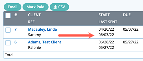 View the date an invoice reminder was last sent in dog walking software