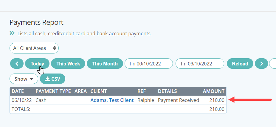 View Payments Report to show Client Payments Made in dog walking software