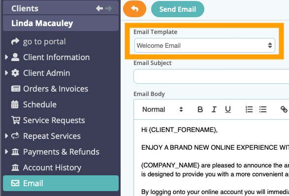 Send a Welcome email to clients inviting them to their client portal in dog sitting software