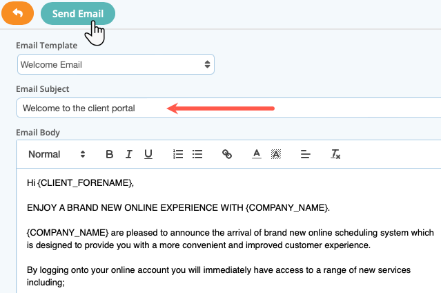 Send clients a welcome email inviting them to use the client portal in dog sitting software