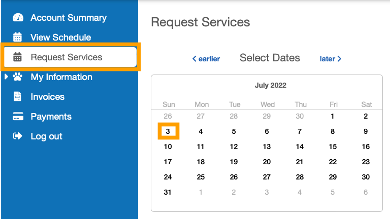 Learn how to request services in the client portal in dog sitting software