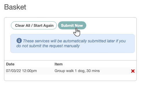 Submit a request for services in the client portal in dog sitting software