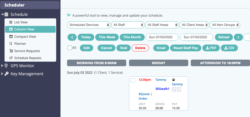 viewing your service schedule in your dog walking software