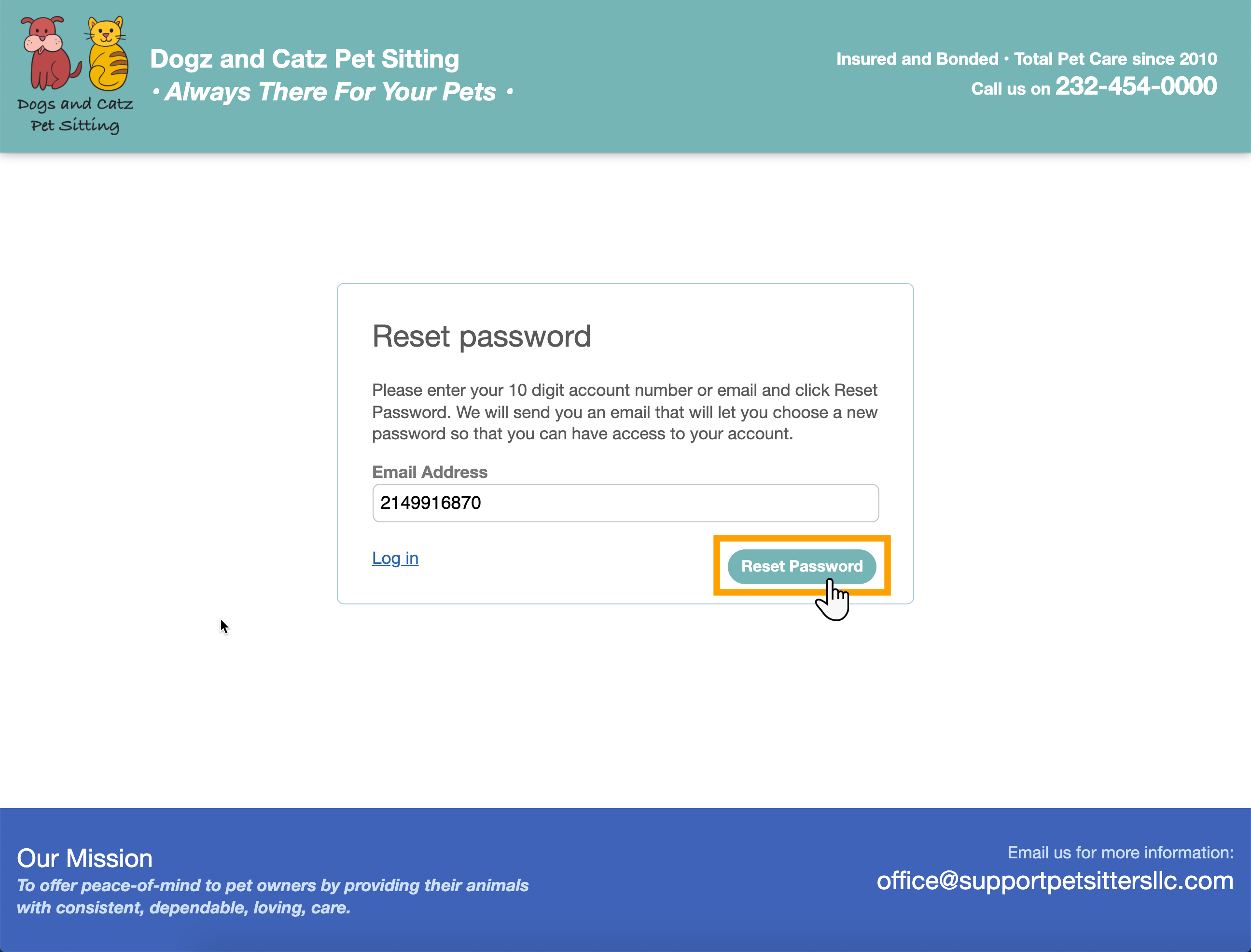 Reset your password in dog walker software