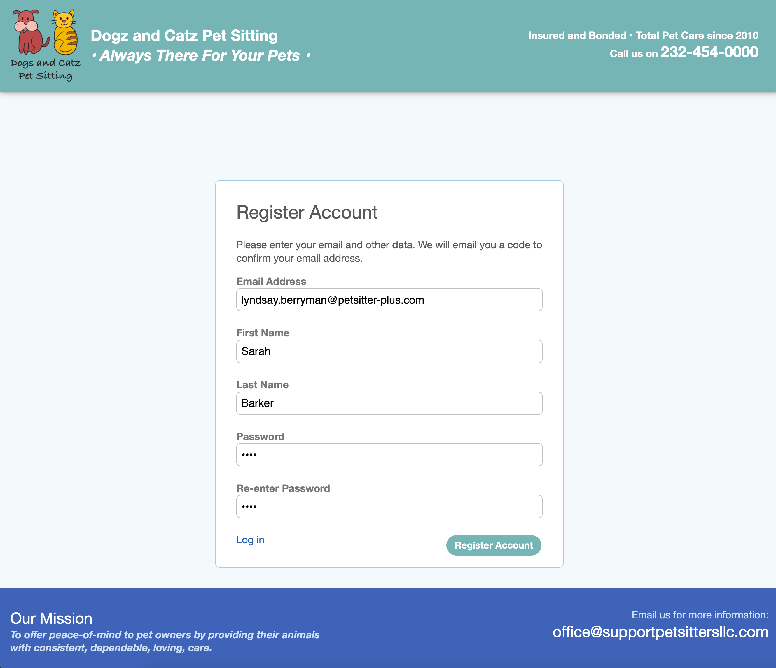 New clients register to set up an account in pet sitting software