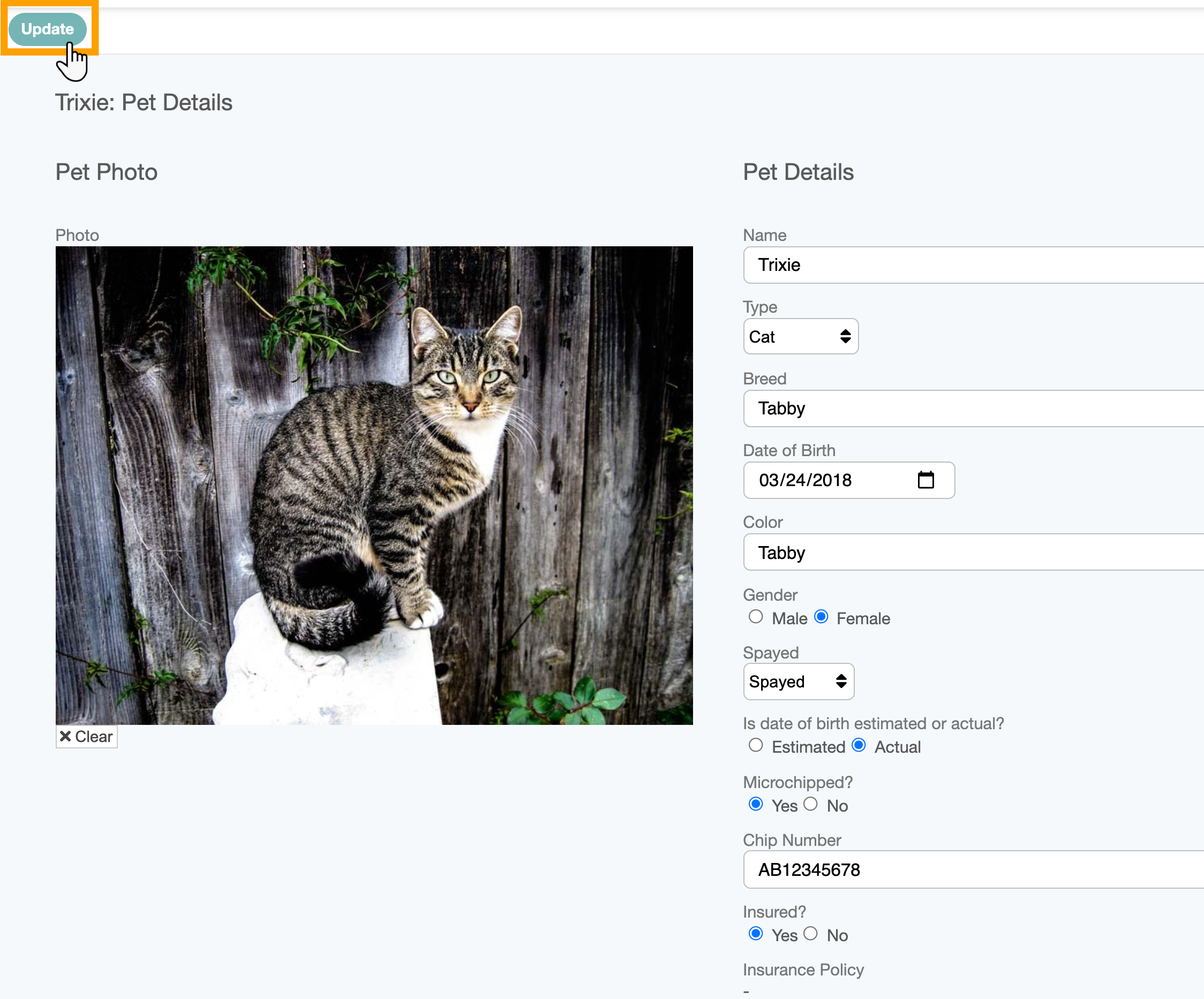 Add a new pet in the client portal in pet sitter software