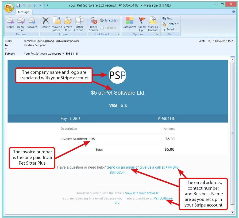 Receive an email from Stripe confirming your payment to the pet sitter