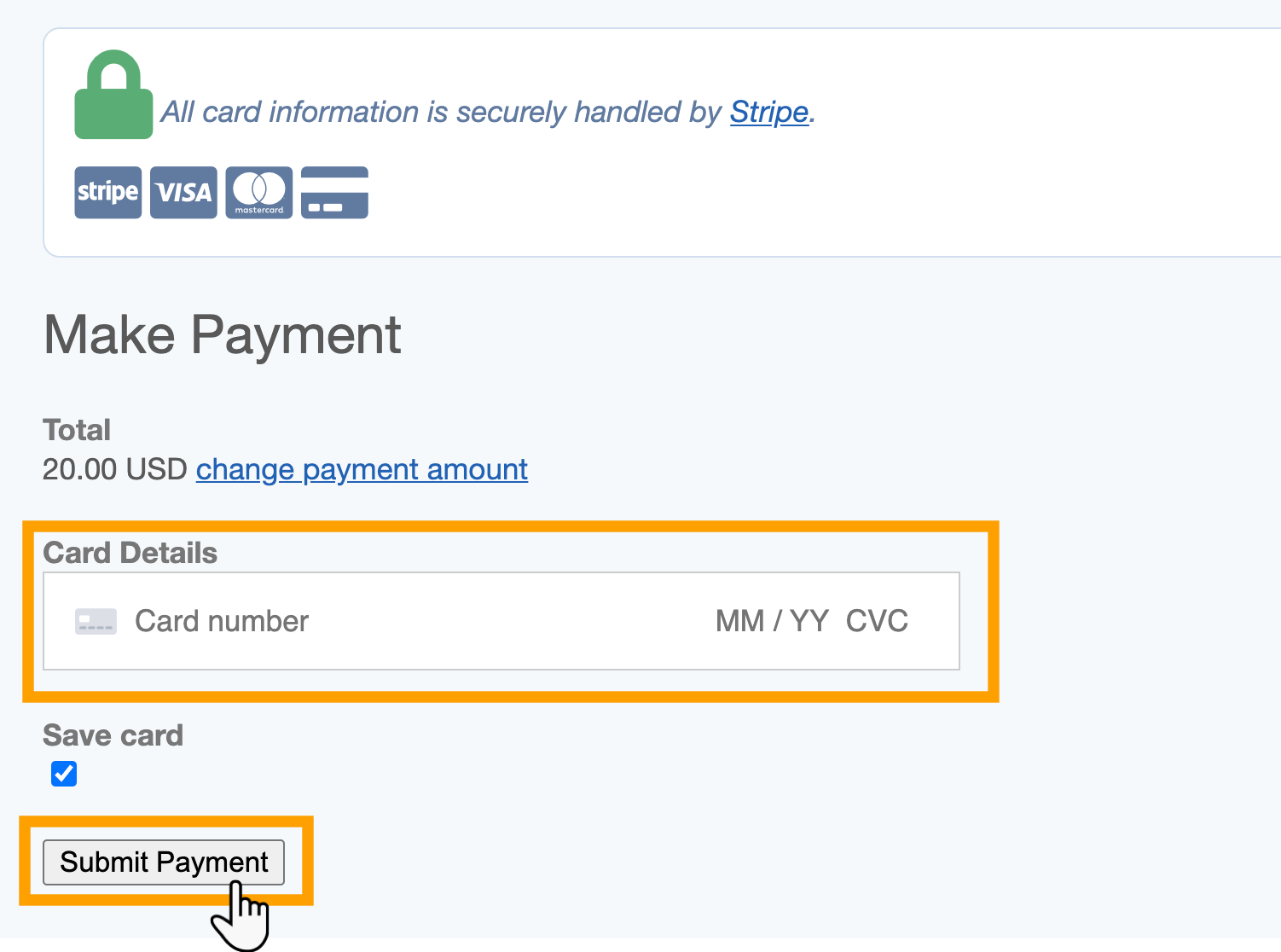 Add a credit or debit card to pay your invoice in pet sitting software