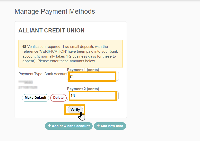 Initiating a micropayment for verification of client's bank account for your cat sitting company