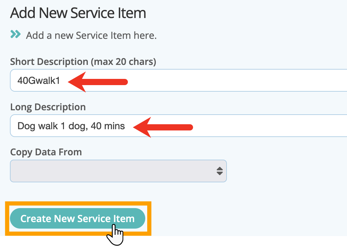 Enter the details for your new service to your pet sitting software