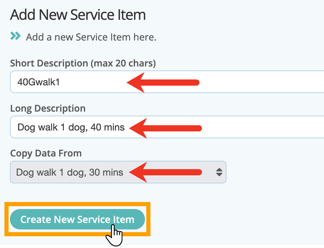 Copy the details for your new service to your pet sitting software