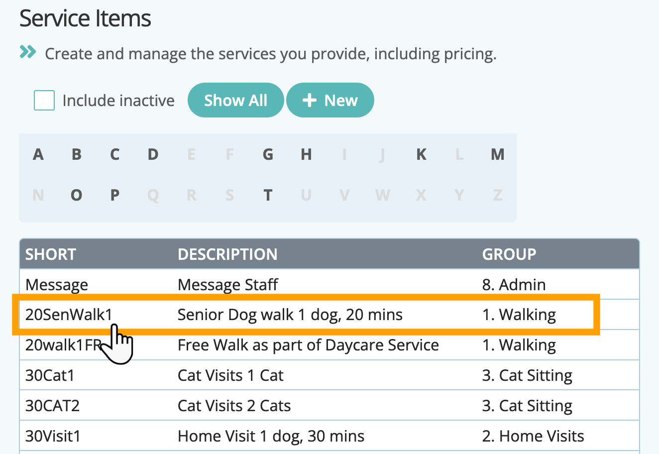 Select your service in your dog day care software