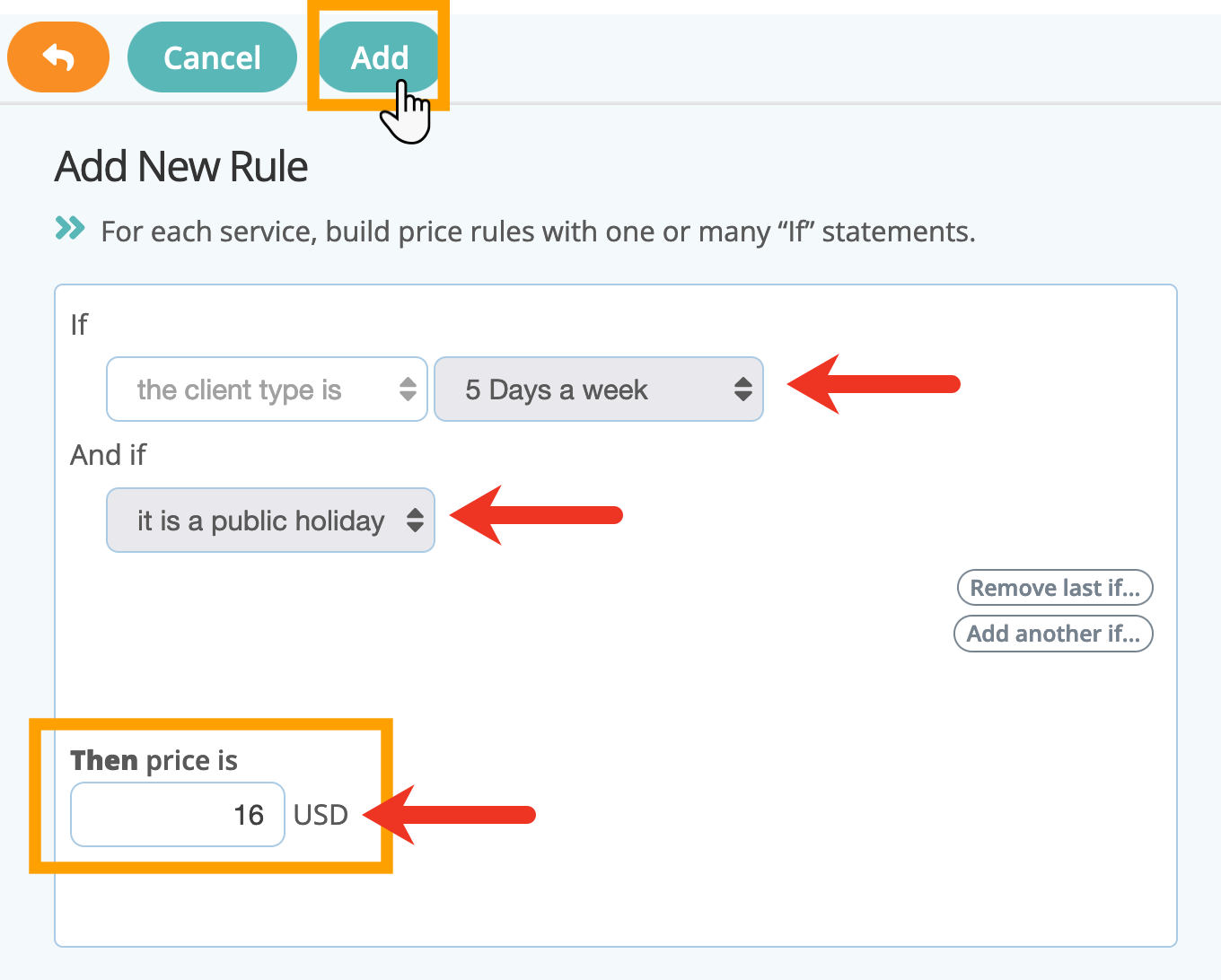 Adding a price rule in your service item in pet sitter software