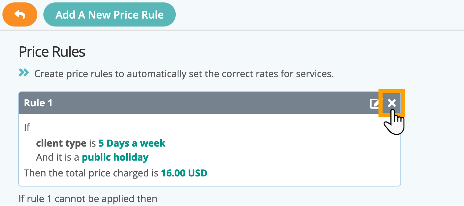 Deleting a price rule in your service item in dog walking software