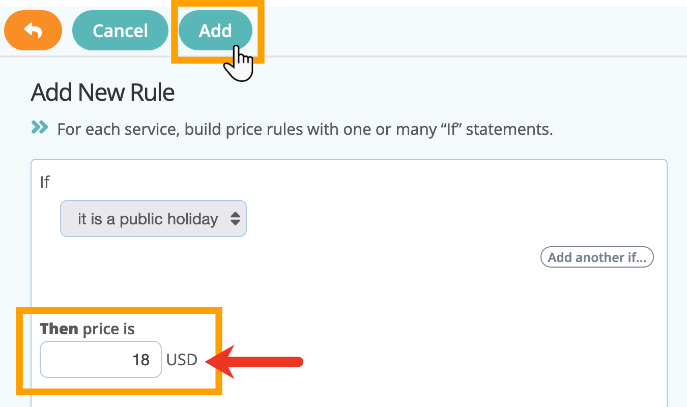 Add a price rule for public holidays in your service item in pet sitting software