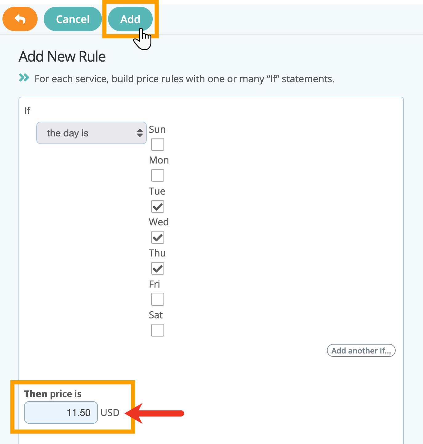 Add a price rule for certain days of the week in your service item in dog day care software