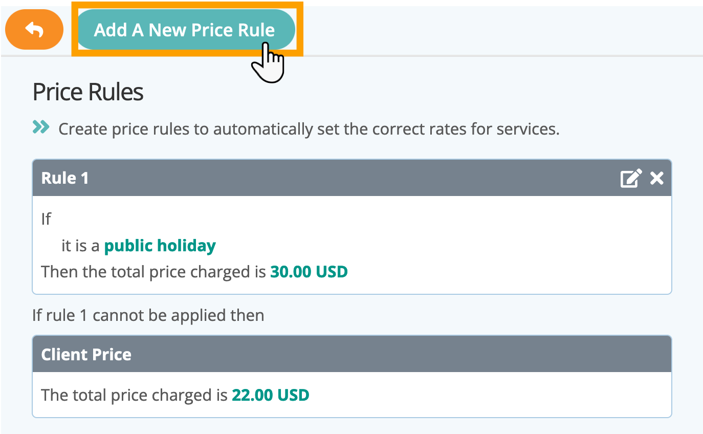 Add a price rule in your service item in dog walking software